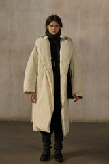 Hooded Wrap Long Puffer Coat