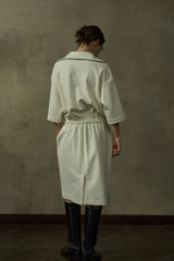 Contrast-Edge V-Neck Twill Dress