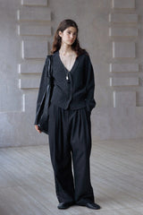 Saddle-Shoulder Pocket V-Neck Cardigan