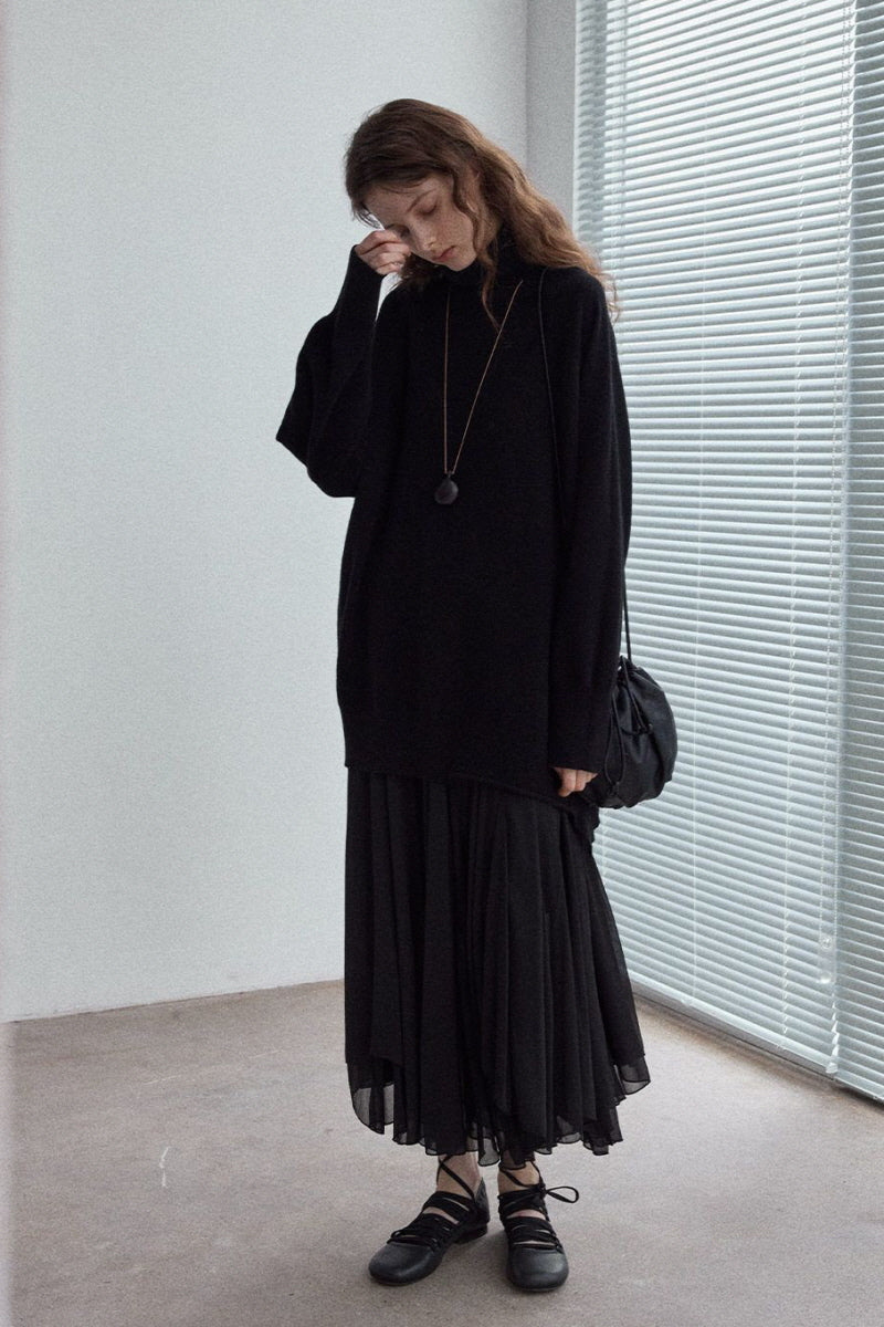 Lazy Turtleneck Asymmetrical Pullover Top