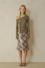 Slanted Shoulder Contrast Panel Knit Top