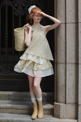 Halterneck Bow Tie Multi-layered Patchwork Dress