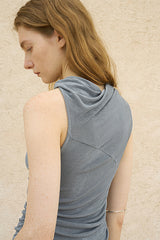 Twisted Halterneck Slanted Shoulder Knit Top