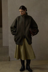 Stand-Up Collar Dropped-Shoulder Reversible Coat