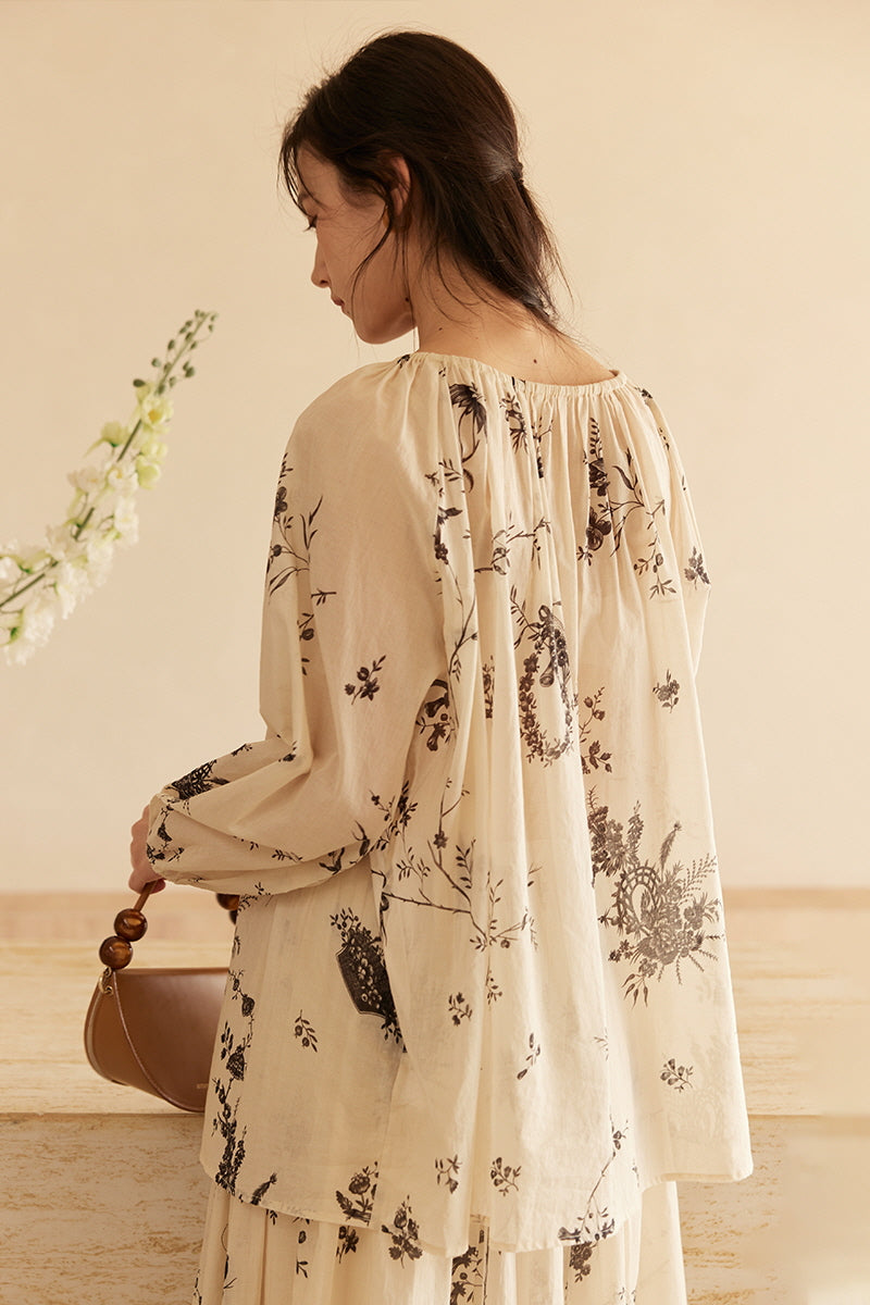 French Botanical Print Loose Shirt