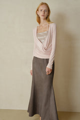Overlapping Shirred Halterneck Pullover