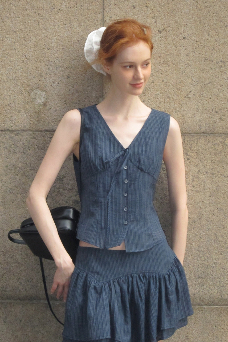 Bow Tie V-Neck Sleeveless Top