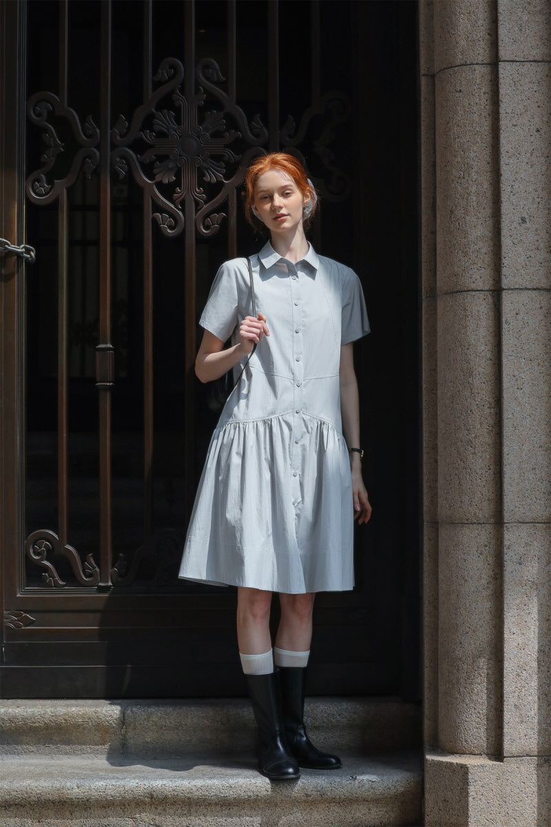 Deconstructed Short-Sleeved Shirt Dress