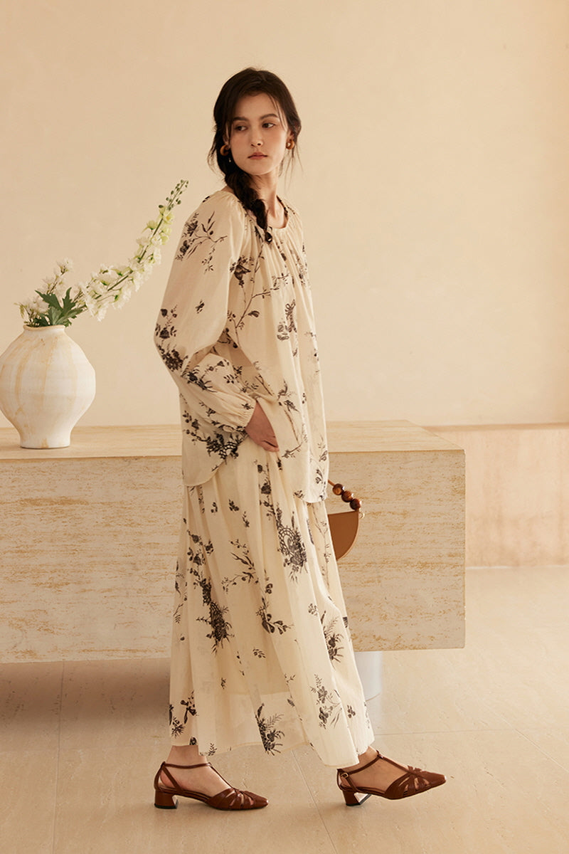 French Botanical Print Loose Shirt