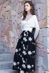 Embroidered A-Line Midi Skirt