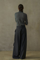 Diagonal Placket Lace-Up Slacks