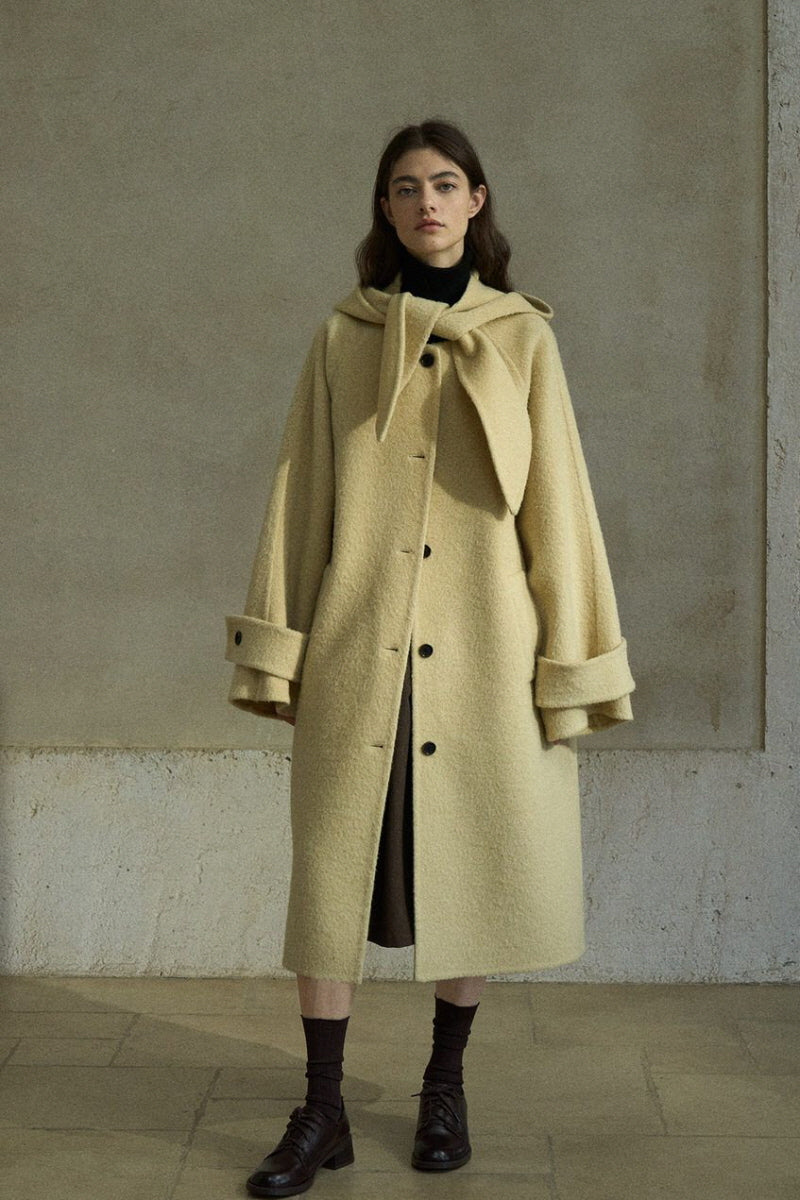 Hooded-Scarf Patch-Pocket Coat
