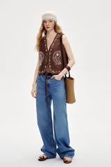 Three-Dimensional Embroidery V-Neck Vest Top
