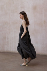 Pleated Backless Slip Dress