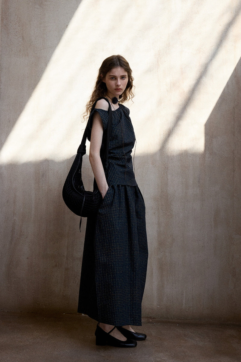 Asymmetrical Plaid Midi Skirt