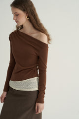 Asymmetric Waist Lace Panel Knit Top