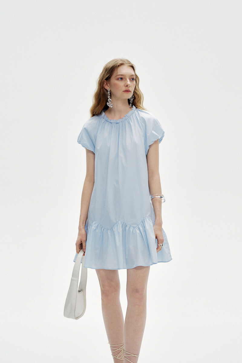 Round Neck Puff Sleeve Loose Dress