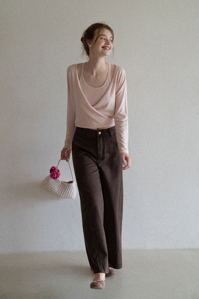 Lace-Up V-Neck Two-Piece Knit Top