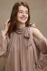 Shaved Shoulder Strap Flower Bud Top