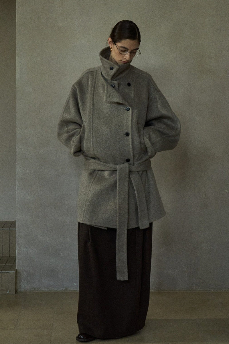 Double Placket Stand-Up Collar Woolen Jacket
