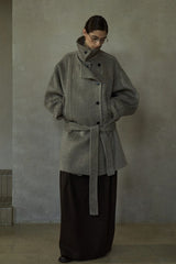Double Placket Stand-Up Collar Woolen Jacket