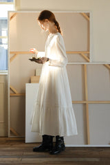 Tie-Waist Cake Hem Long Sleeve Dress