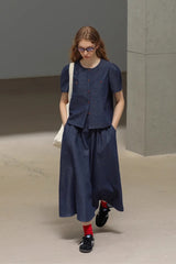 Gathered High Waist Midi Skirt