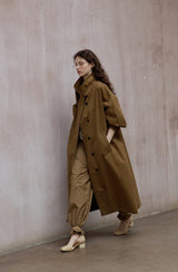 Bat Sleeve Stand-Up Collar Loose Long Trench Coat