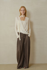 Draped Overlapping Mesh Wrap Top