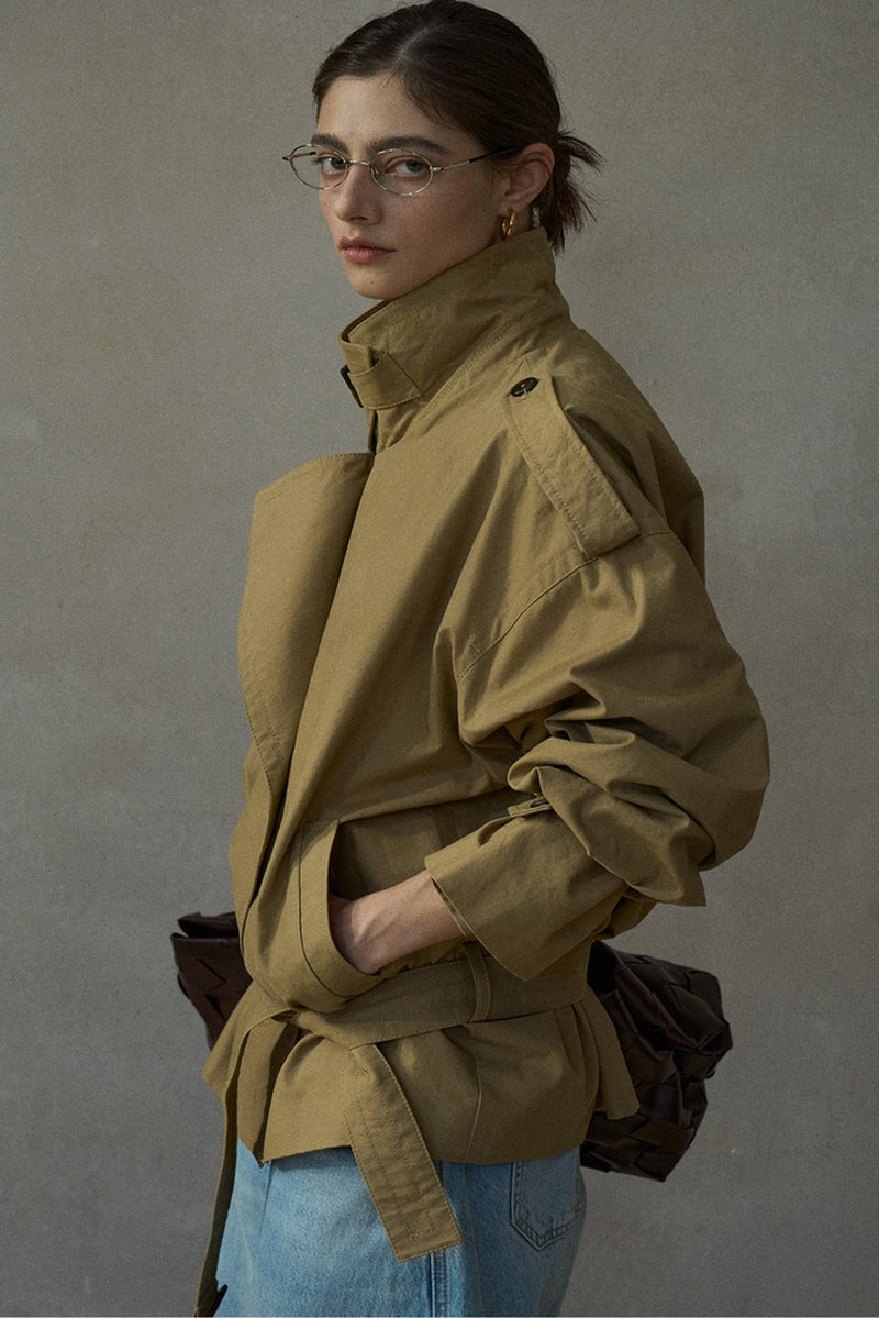 Loose Double-Breasted Short Trench Coat