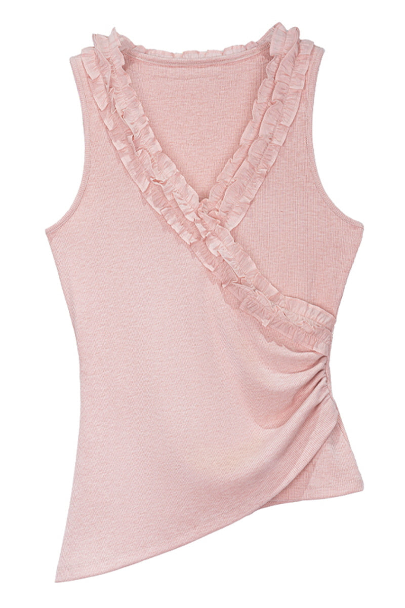 Ruffled V-Neck Irregular Camisole Top