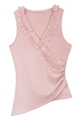 Ruffled V-Neck Irregular Camisole Top