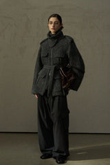 Stand Collar Multi-Pocket Plush Jacket