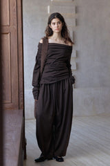 Lazy Irregular Collar Pleated Knitted Top