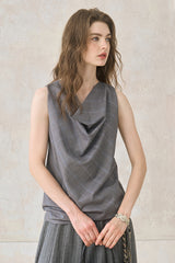 Plaid Drape Collar Top