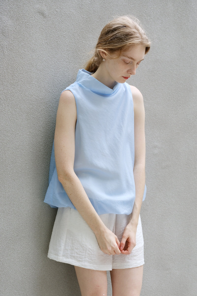 Swing Collar Sheer Shirred Top