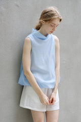 Swing Collar Sheer Shirred Top