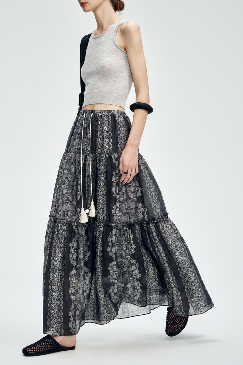 Lace-Up Vintage Swing Skirt