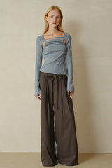 Waistless Double Pleat Wide-Leg Trousers
