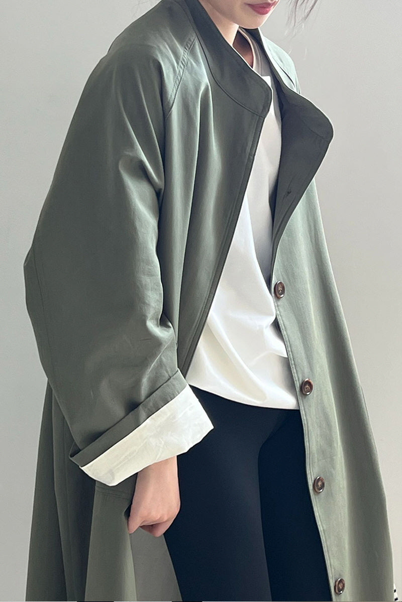 Stand Collar Lapel Trench Coat