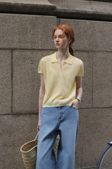 Polo Neck Loose Short Sleeve Top