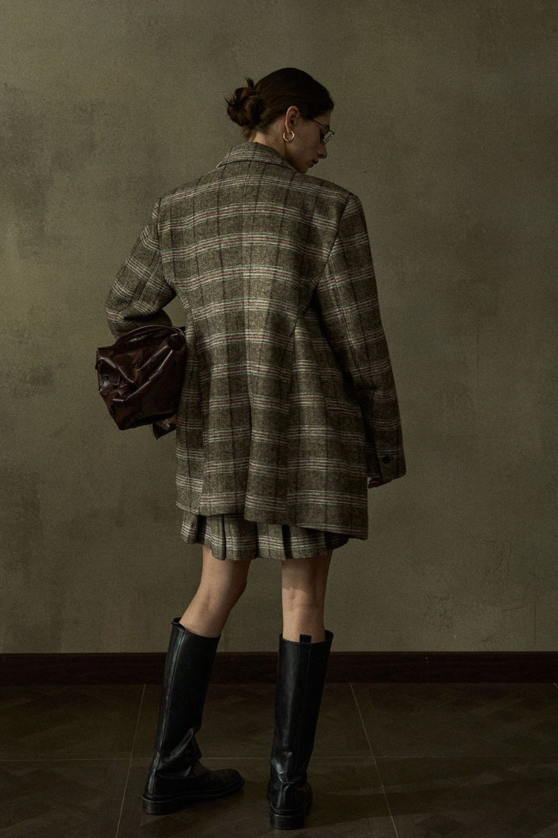 Pleated Retro Plaid Skirt