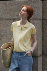 Polo Neck Loose Short Sleeve Top