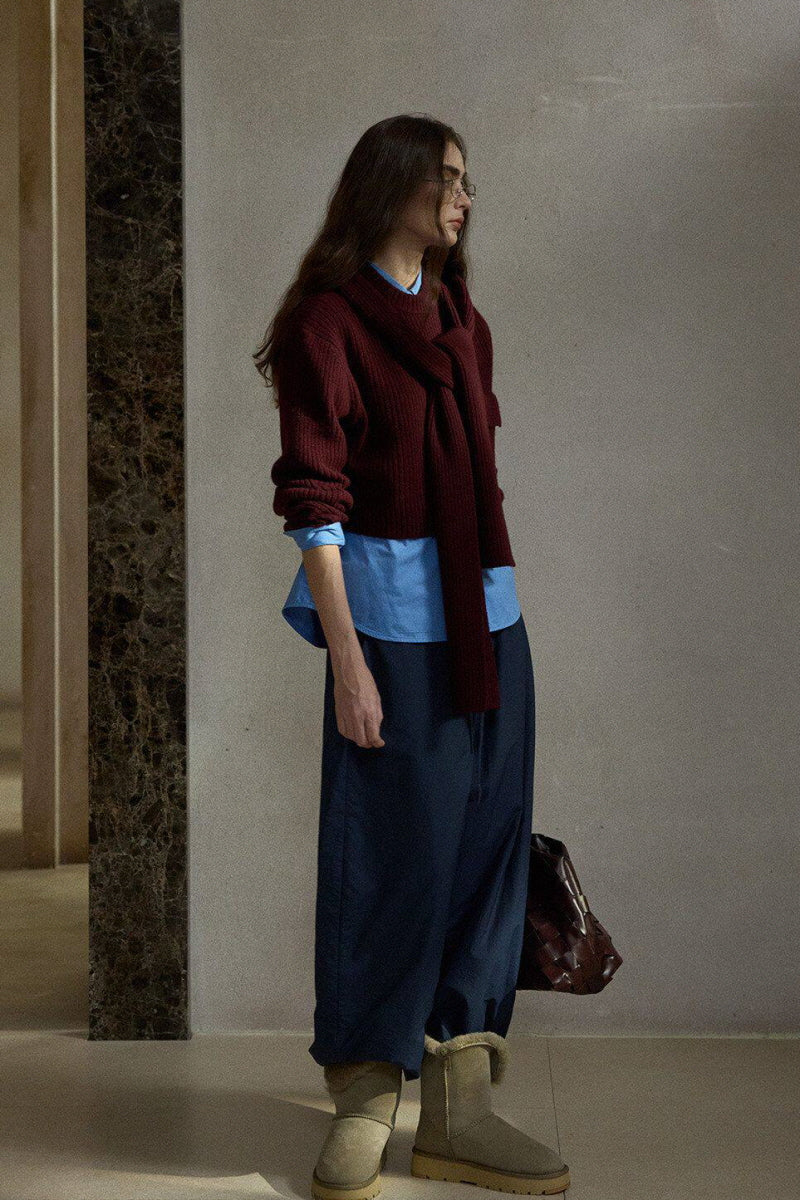 Pit Stripe Ribbed Hooded Scarf Top