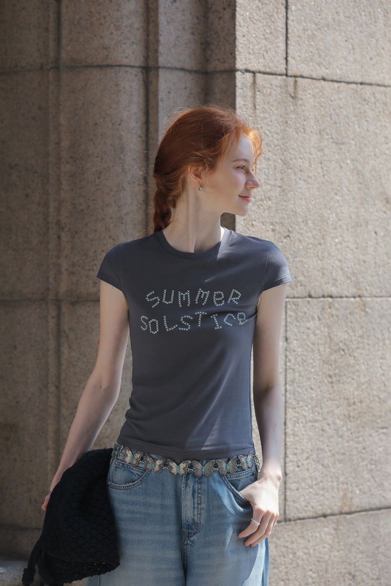 Alphabet Print Slim Fit Cap Sleeve T-Shirt