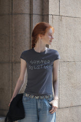 Alphabet Print Slim Fit Cap Sleeve T-Shirt