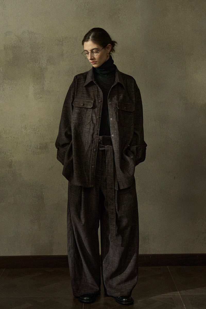 Adjustable-Strap Two-Tone Loose Slacks
