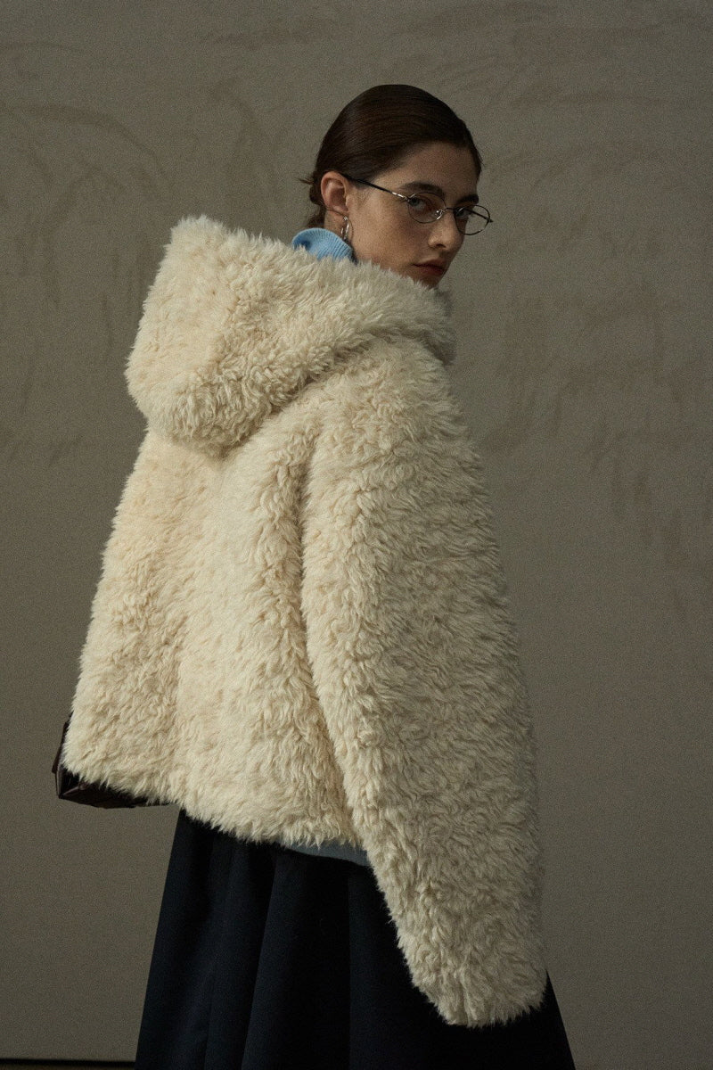 Curly Hooded Plush Jacket