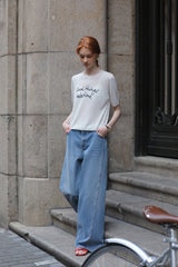 Contrast Embroidery Monogram Short Sleeve Sweater