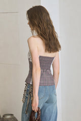 Plaid Lace Patchwork Bandeau Top